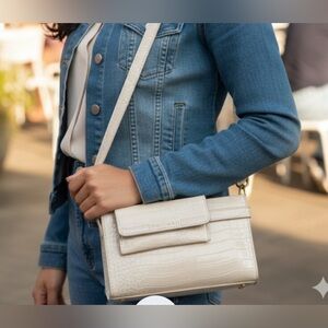 Tahari Beige Croc-Embossed small bag